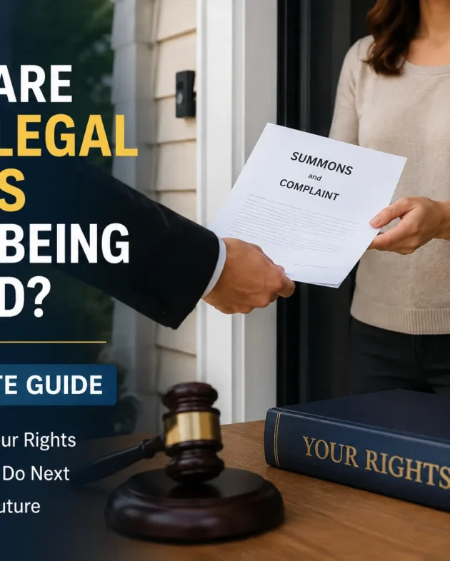 A process server delivering court papers while explaining the legal rights of a person being served with legal documents.