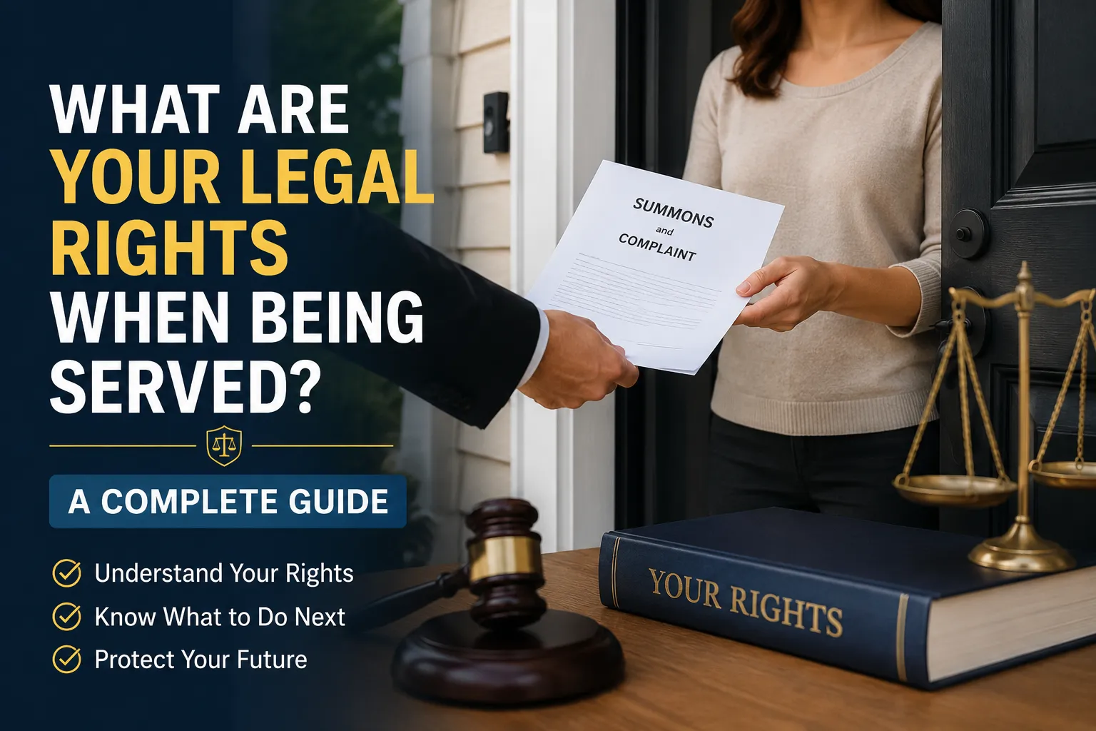 legal-rights-when-being-served-complete-guide A process server delivering court papers while explaining the legal rights of a person being served with legal documents.