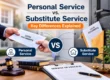 Personal service vs substitute service comparison showing direct delivery of legal documents and substitute methods used for service of process.
