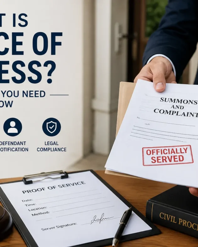 Professional process server delivering legal documents to explain what service of process is in a civil lawsuit.