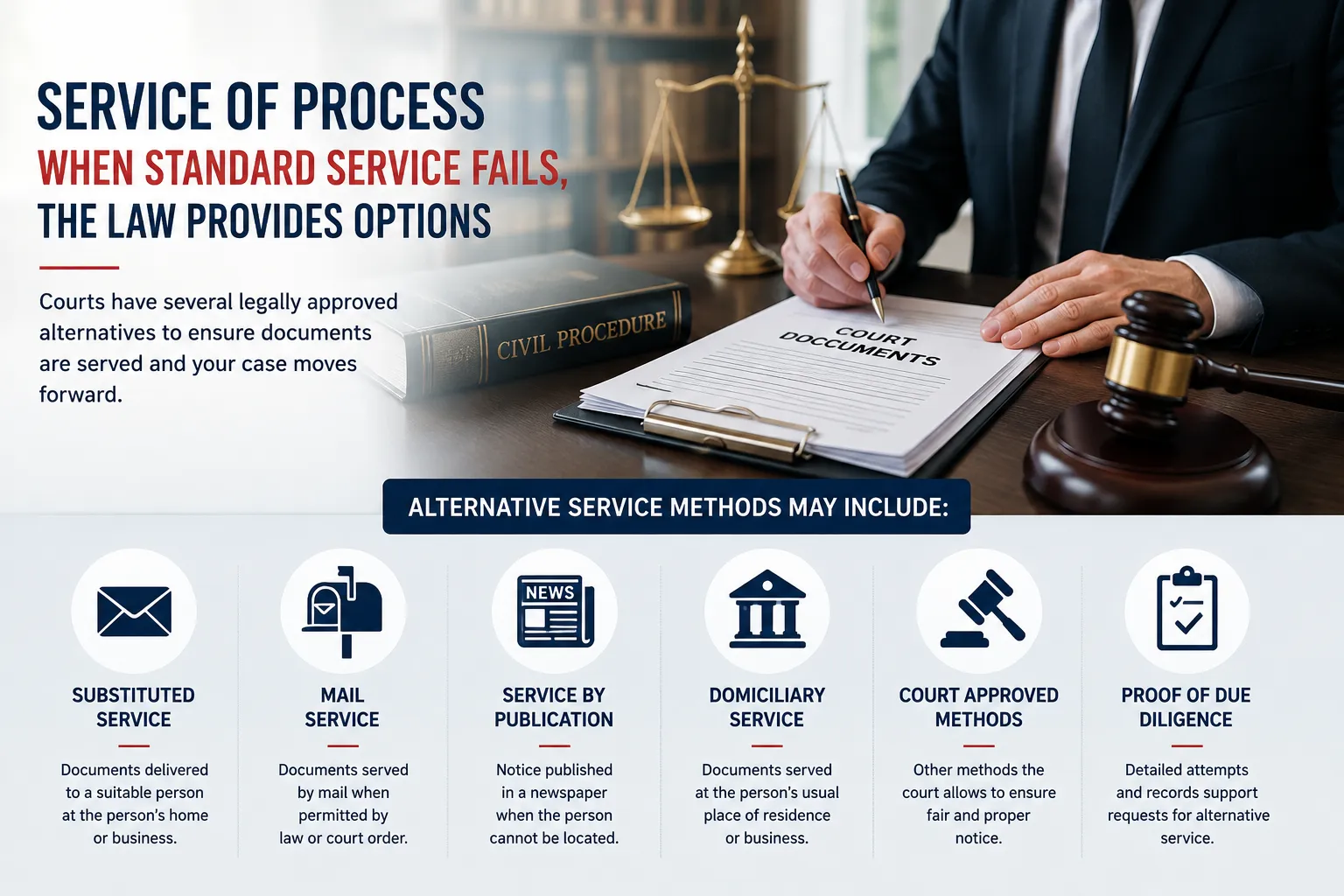 Alternative service methods when standard service of process fails