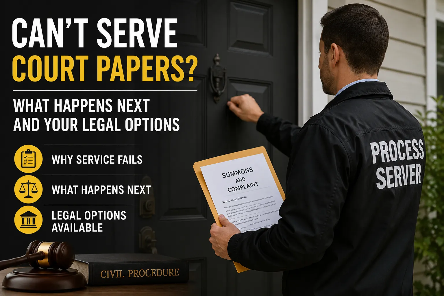 Process server attempting to deliver court papers at a residence