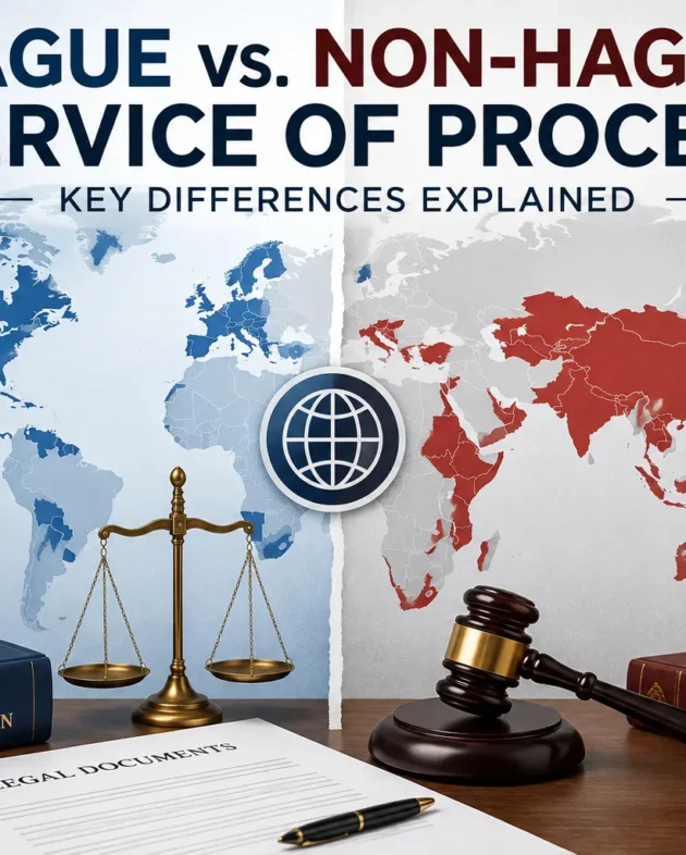 Hague vs. non-Hague service of process comparison showing international legal document service