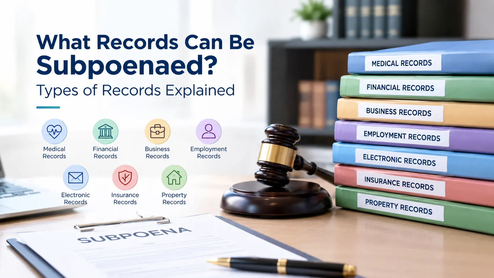 what-records-can-be-subpoenaed-types-of-records What records can be subpoenaed, including medical, financial, business, employment, electronic, insurance, and property records
